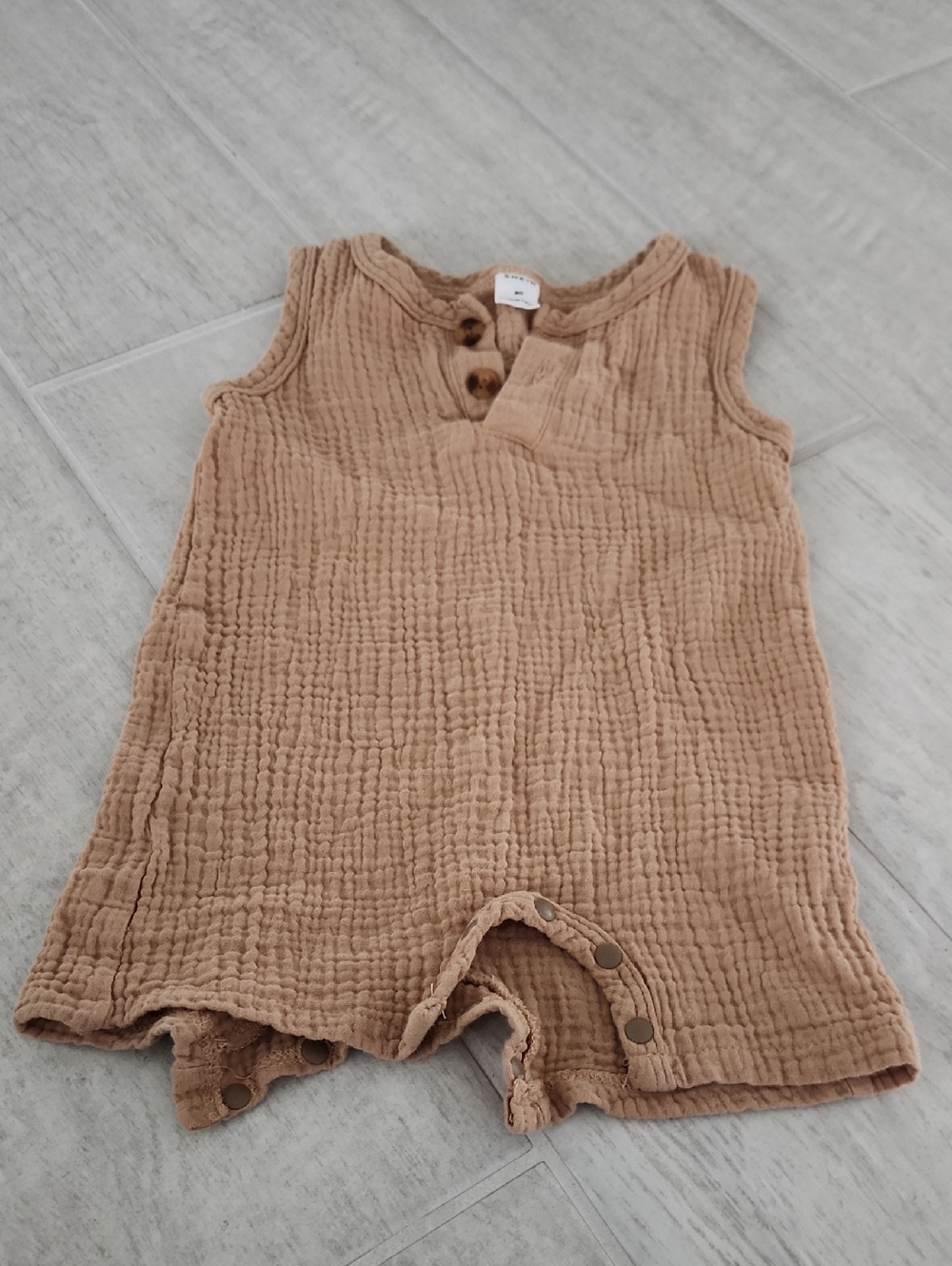 🐻 SHEIN Tan Gauze Cotton Baby One-Piece Romper
